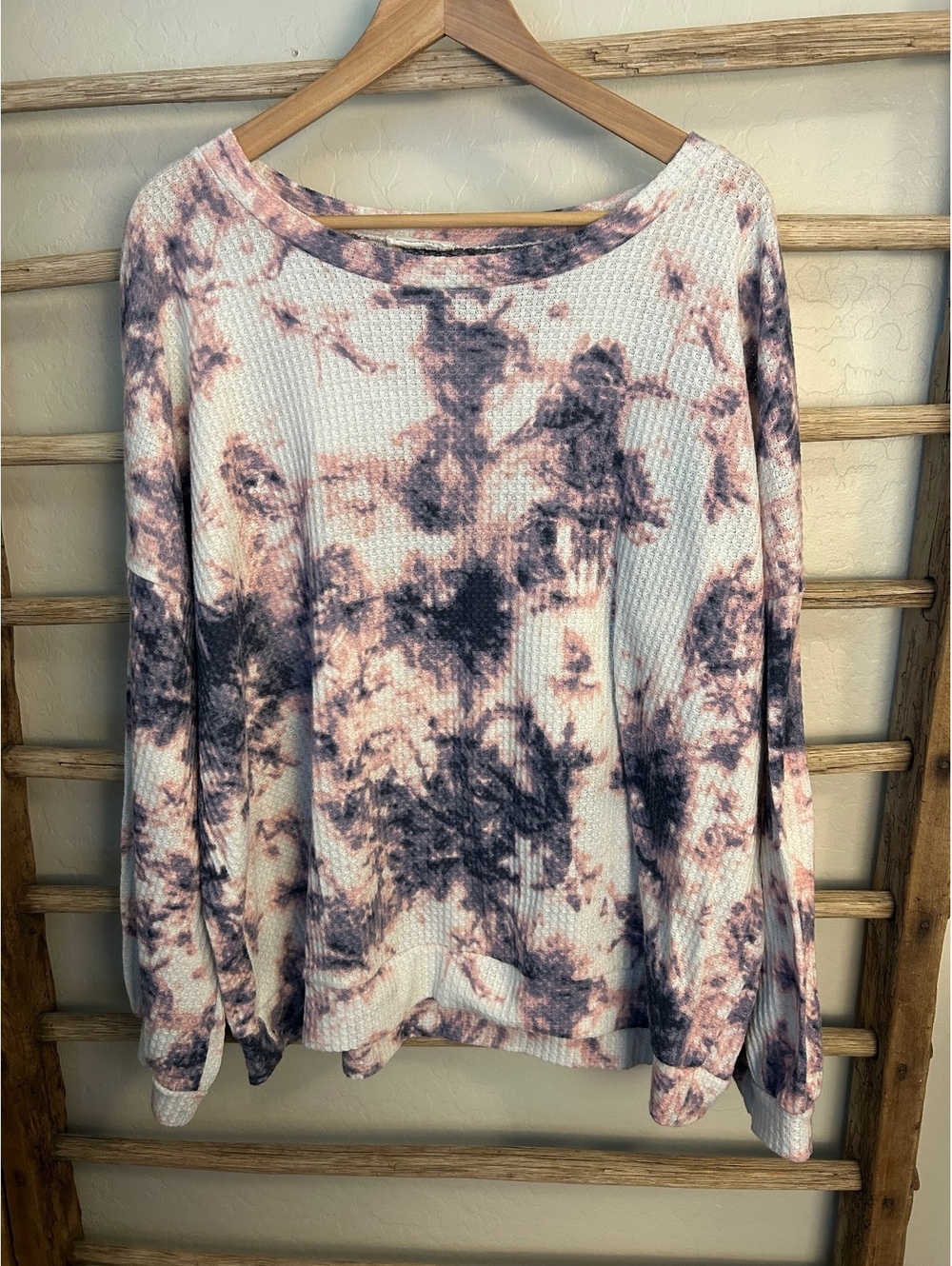 Chic Soul Tie-Dye Long Sleeve Waffle Knit Top